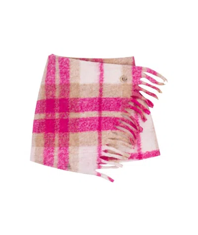 Emc Kids' Girl's Fringe Wrapped Check Skirt In Cyclamen In Pink