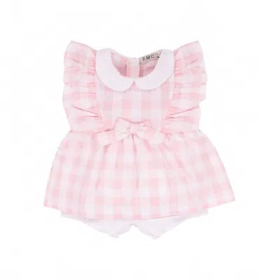 Emc Kids' Girls Seersucker Romper In White / Pink