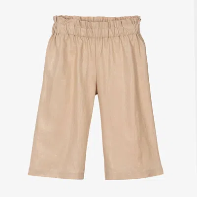 Emc Kids' Metallized Linen Paperbag Trouser In Beige Metallic In Brown