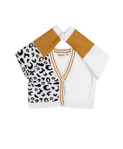 Emc Women's Leopard Varsity Cardigan In Cream/gold In Multi