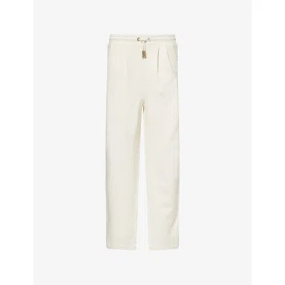 Emello Womens Cream Straight-leg Patch-pocket Cotton Jogging Bottoms In White