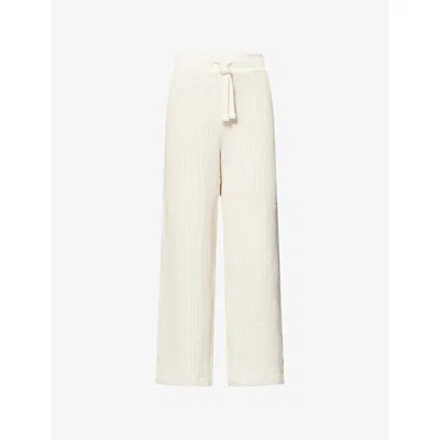 Emello Womens Cream Striped Wide-leg Cotton-knit Trousers In Multi