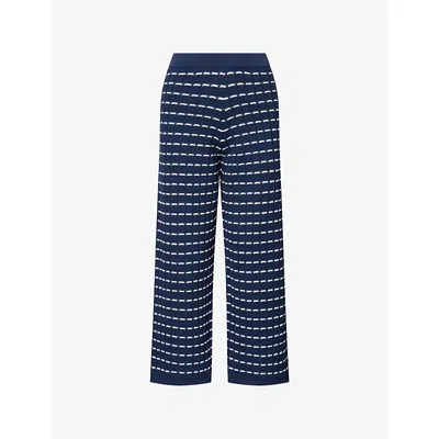 Emello Womens Navy Cropped Wide-leg Cotton-knit Trousers In Multi