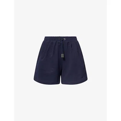 Emello Womens Navy Embroidered Patch-pocket Cotton Shorts In Blue