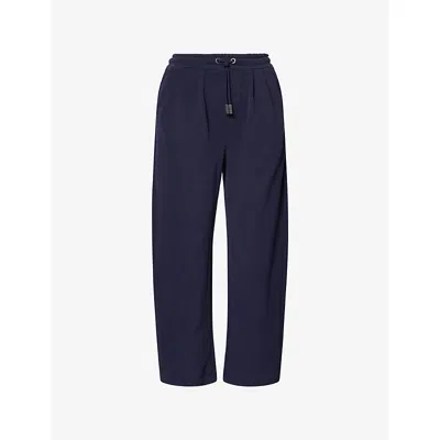 Emello Womens Navy Straight-leg Patch-pocket Cotton Jogging Bottoms In Blue