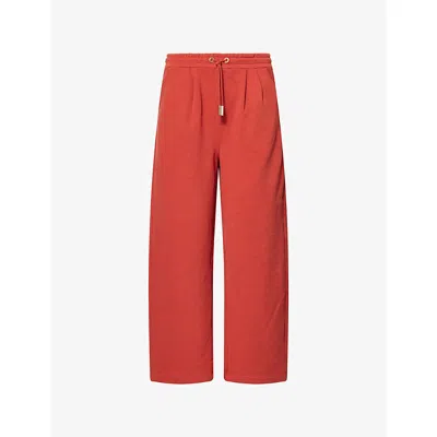 Emello Womens Red Straight-leg Patch-pocket Cotton Jogging Bottoms