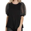 Emerald Collection Chic Balloon Sleeve Top In Black In Black