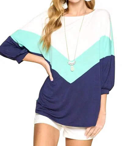 Emerald Collection Color Block Jersey Tunic Top In Navy/mint In Multi