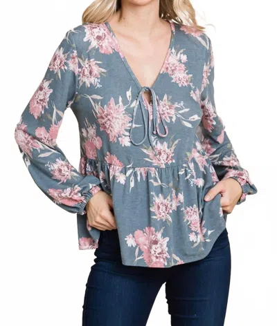 Emerald Collection Floral Babydoll Top - Plus In Grey Floral In Multi