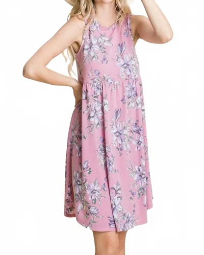 Emerald Collection Floral Sleeveless Knee Dress In Pink In Purple