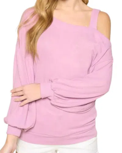 Emerald Collection Hacci Brush Cold Shoulder Top In Lavender In Pink