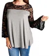 Emerald Collection Lace Bell Sleeves Tunic In Grey In Gray