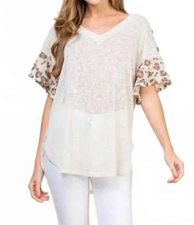 Emerald Collection Lace Button Trim V Neck Top In Beige In White