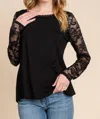 Emerald Collection Lacey Long Sleeve Top In Black In Black