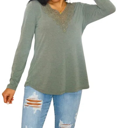 Emerald Collection Lacey Long Sleeve V Neck In Olive In Green