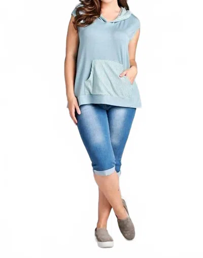 Emerald Collection Mini Sleeve Casual Hoodie Top - Plus In Dusty Blue