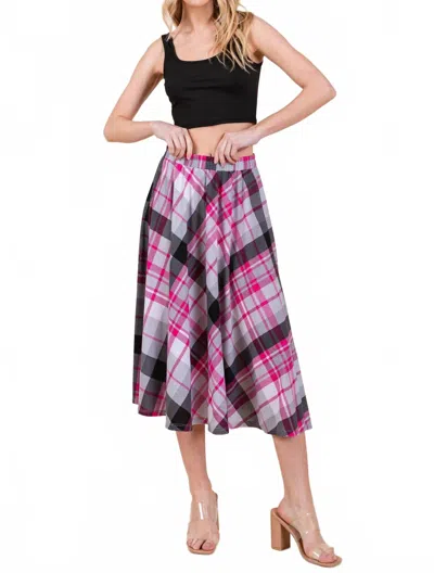 Emerald Collection Plaid Midi Skirt In Hot Pink In Black