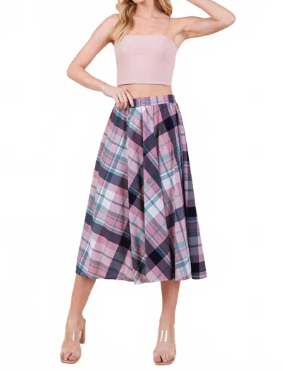 Emerald Collection Plaid Midi Skirt In Mauve In Multi