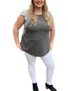 Emerald Collection Plus Floral Flutter Sleeve Top In Charcoal Grey In Grey