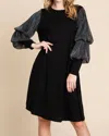 Emerald Collection Puff Sleeves Midi Dress In Black In Black