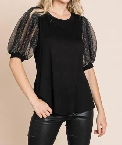 Emerald Collection Shimmer Puff Sleeve Blouse In Black
