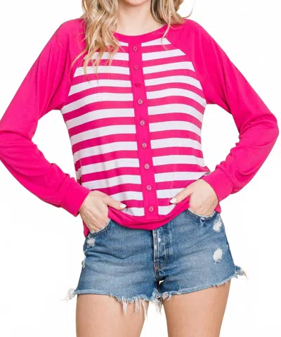 Emerald Collection Striped Relaxed Top In Fuchsia In Multi