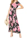 Emerald Collection Take Me Away Floral Maxi Dress In Black/fuchsia In Multi