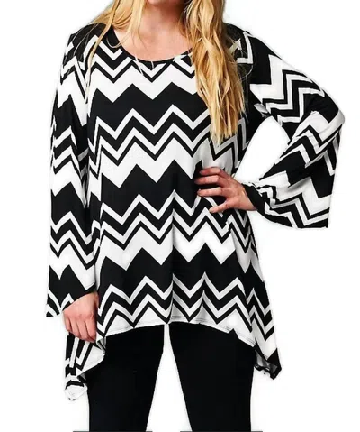 Emerald Fashion Chevron Long Sleeve Tunic Plus In Black White In Animal Print