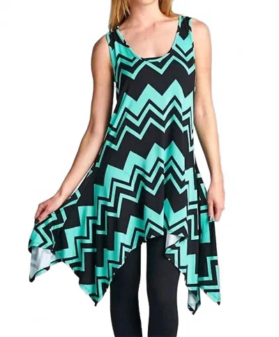Emerald Fashion Chevron Tunic Tank Dress In Black/ Mint In Multi