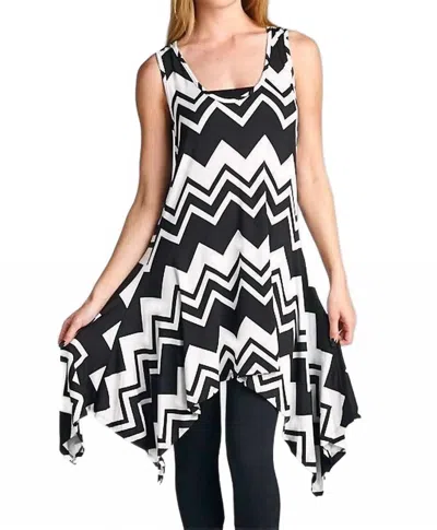 Emerald Fashion Chevron Tunic Tank Dress In Black / White In Multi