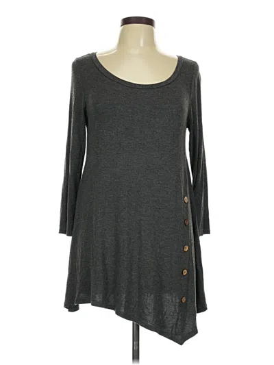 Pre-owned Emerald Long Sleeve Top Gray Scoop Neck Tops