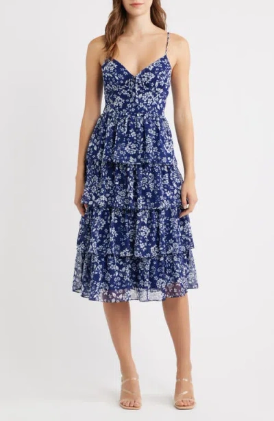 Emerald Sundae Floral Tiered Midi Dress In Blue