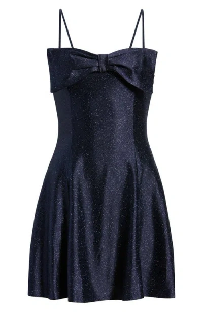 Emerald Sundae Glitter Bow Front Sleeveless Minidress In Blue