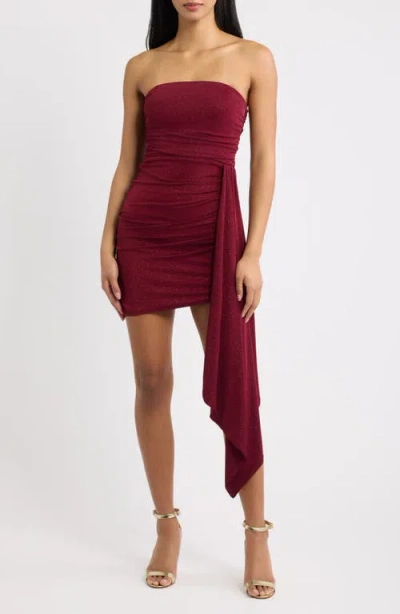 Emerald Sundae Glitter Knit Strapless Minidress With Side Drape In Burgundy