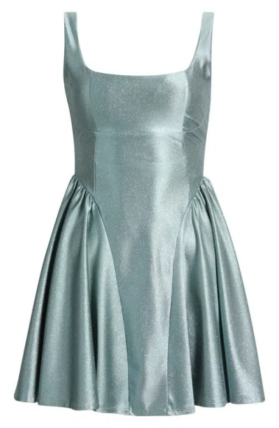 Emerald Sundae Glitter Sleeveless Satin Fit & Flare Dress In Gray