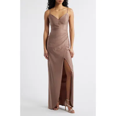 Emerald Sundae Jersey Column Gown In Brown