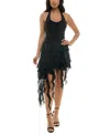 Emerald Sundae Juniors Womens Ruched Chiffon Cocktail And Party Dress In Black