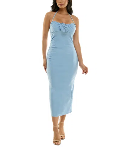 Emerald Sundae Juniors' Rosette Sleeveless Dress In Light Blue