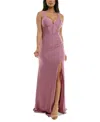 Emerald Sundae Juniors' Corset Lace-up-back Gown In Muave
