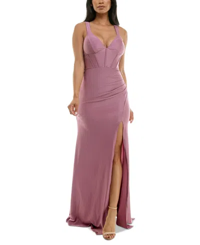 Emerald Sundae Juniors' Corset Lace-up-back Gown In Muave