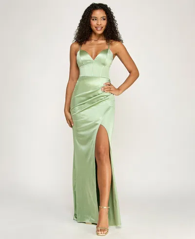 Emerald Sundae Juniors' Corset-front Cutout-back Gown, Created For Macy's In Green