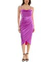Emerald Sundae Juniors' Draped Sleeveless Satin Bodycon Dress In Purple