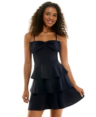 Emerald Sundae Juniors' Fit & Flare Square-neck Tiered Dress In Blue