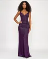 Emerald Sundae Juniors' Glitter Corset Mermaid Gown In Purple