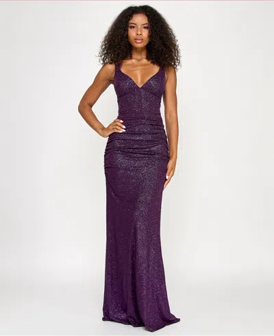 Emerald Sundae Juniors' Glitter Corset Mermaid Gown In Purple