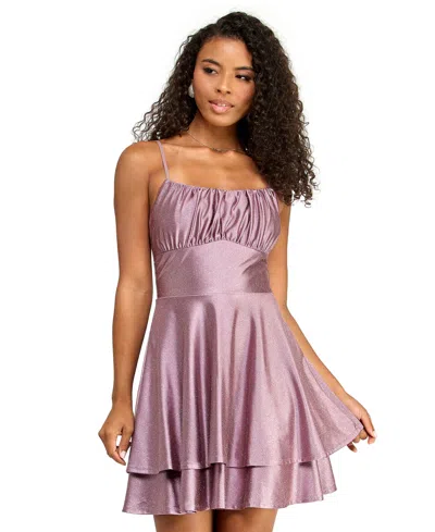 Emerald Sundae Juniors' Glitter-knit Fit & Flare Dress In Purple