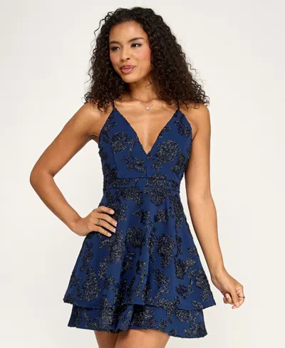 Emerald Sundae Juniors' Lace-back Fit & Flare Dress In Blue