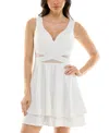 Emerald Sundae Juniors' Mesh-inset Fit & Flare Dress In Ivory