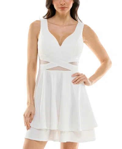 Emerald Sundae Juniors' Mesh-inset Fit & Flare Dress In Ivory