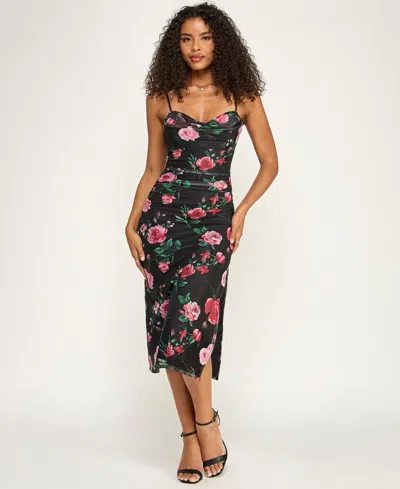 Emerald Sundae Juniors' Printed Sweetheart Neck Midi Dress In Black